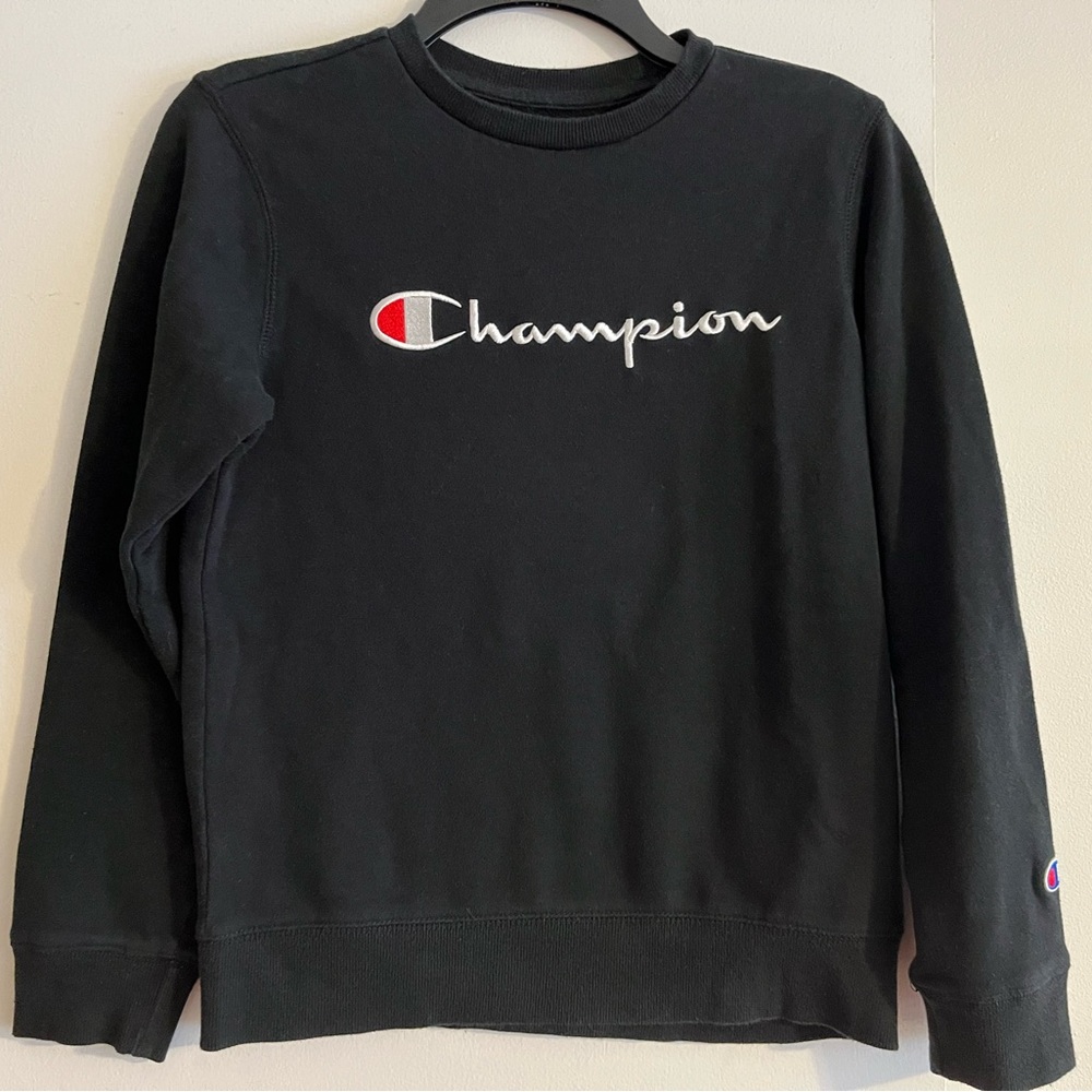 Champion Black Crew Neck Pullover, Kids Size L